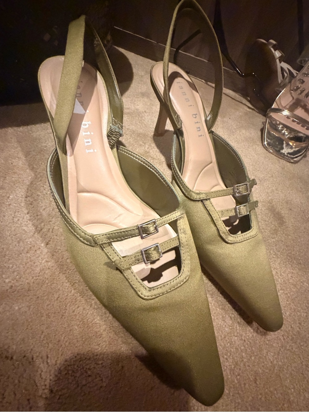 Gianni Bini Olive Green Pointed Slingback Heels